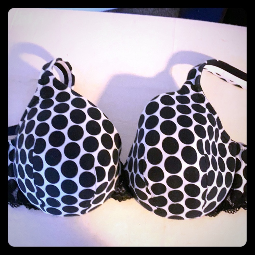 Cacique white and black polka-dot bra